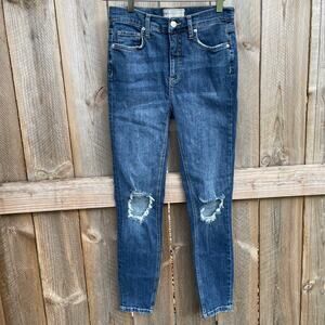 Free People Jeans Skinny Distressed Holey Size 27 Denim Stretch Great with Boots